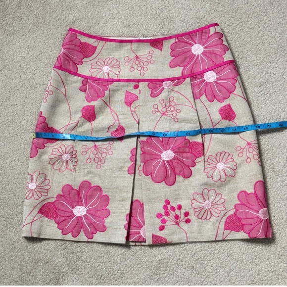 Etcetera Silk Blend Skirt Mini Length Cotton Blend Pink Floral Sand Zip Back 2 - Picture 7 of 11